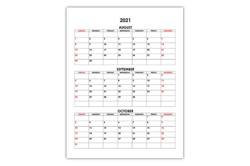 October Free calendar su