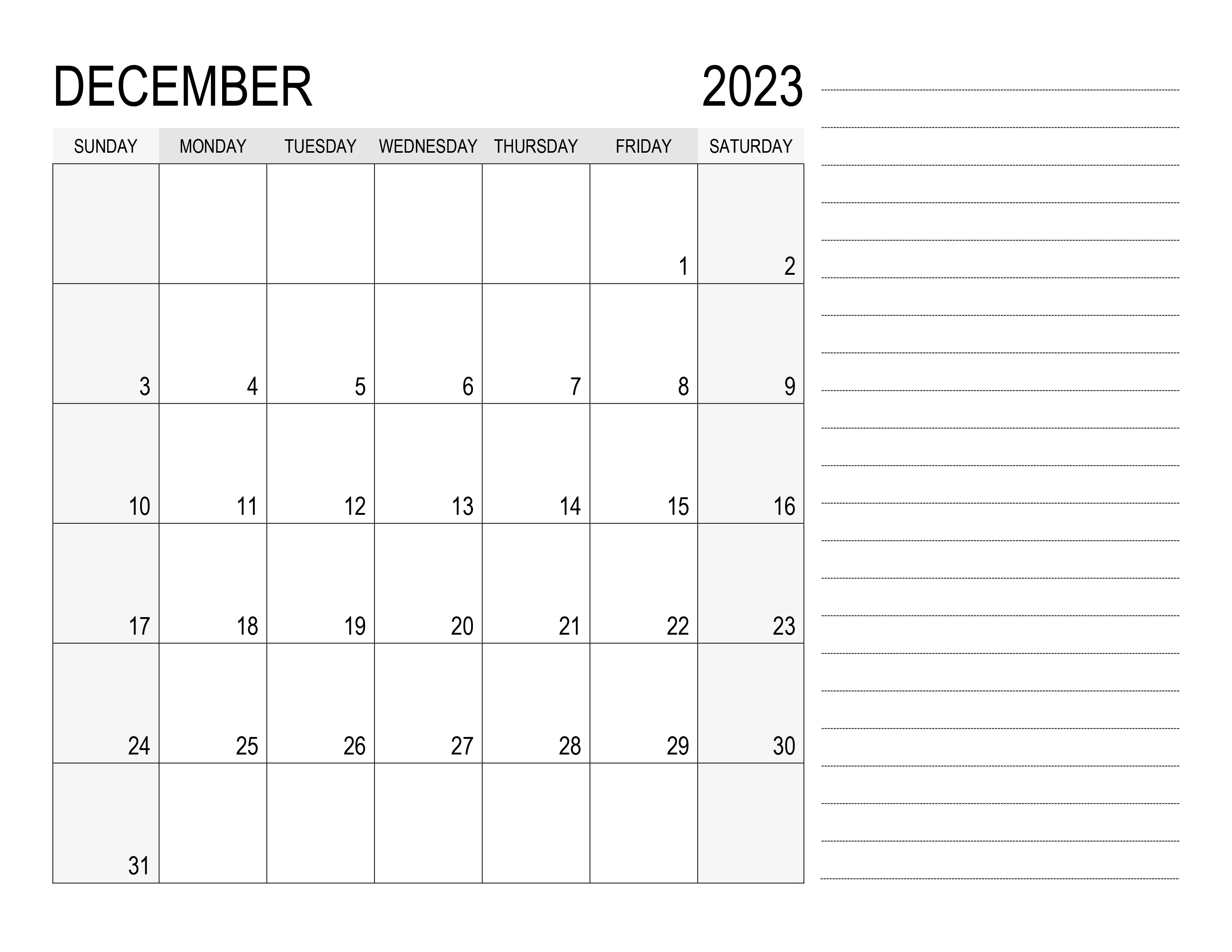 Calendar For December 2023 Free calendar su