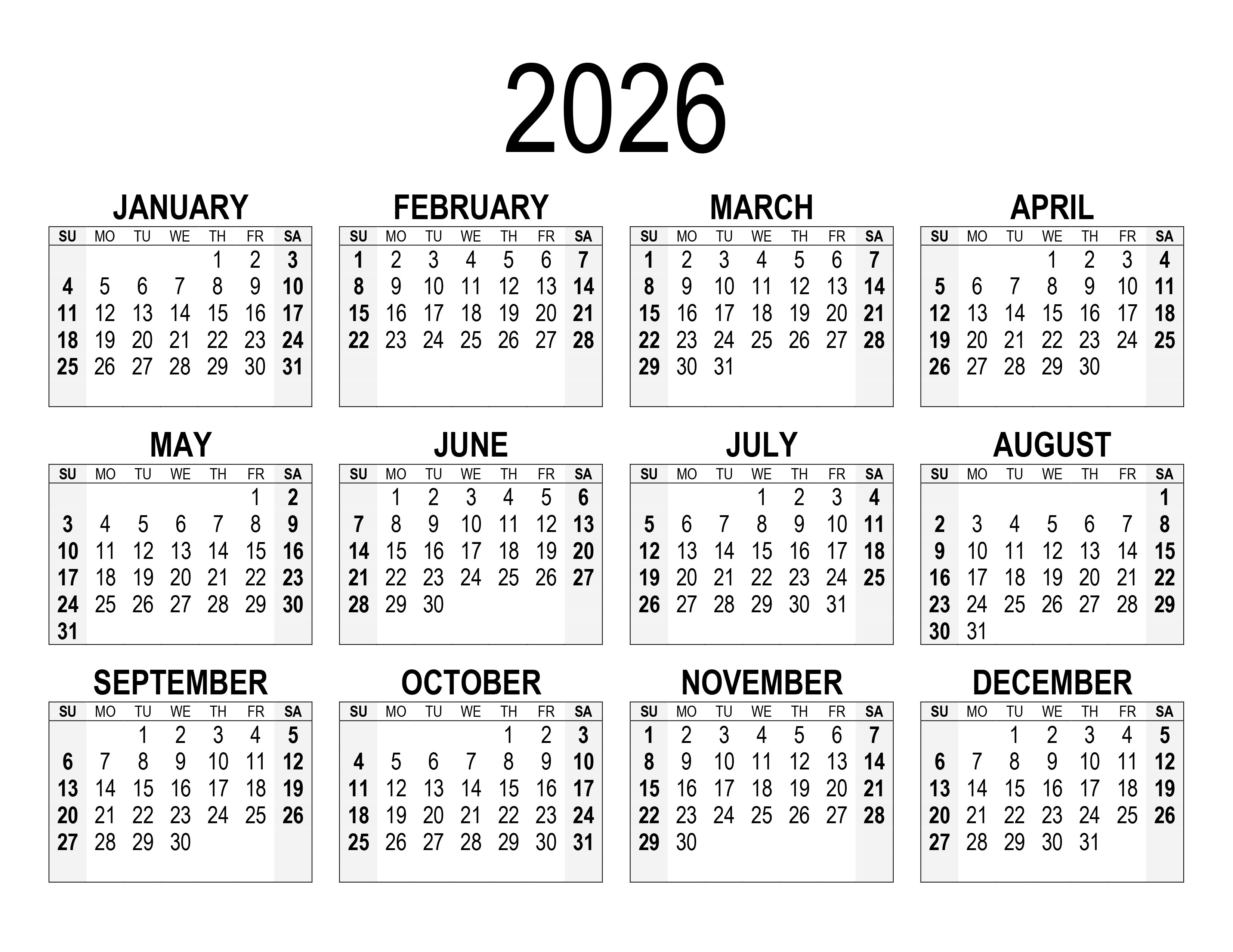 Free Printable Calendar 2026 King Printables Free Printable Calendar 2026 King Printables